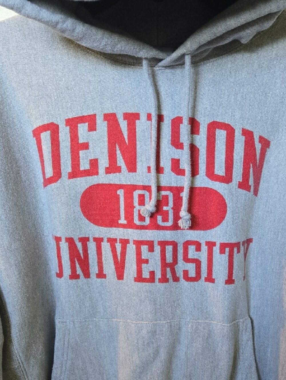 Champion Gray Hoodie with Red Denison University 1831 Print Reverse Weave - Picture 2 of 5